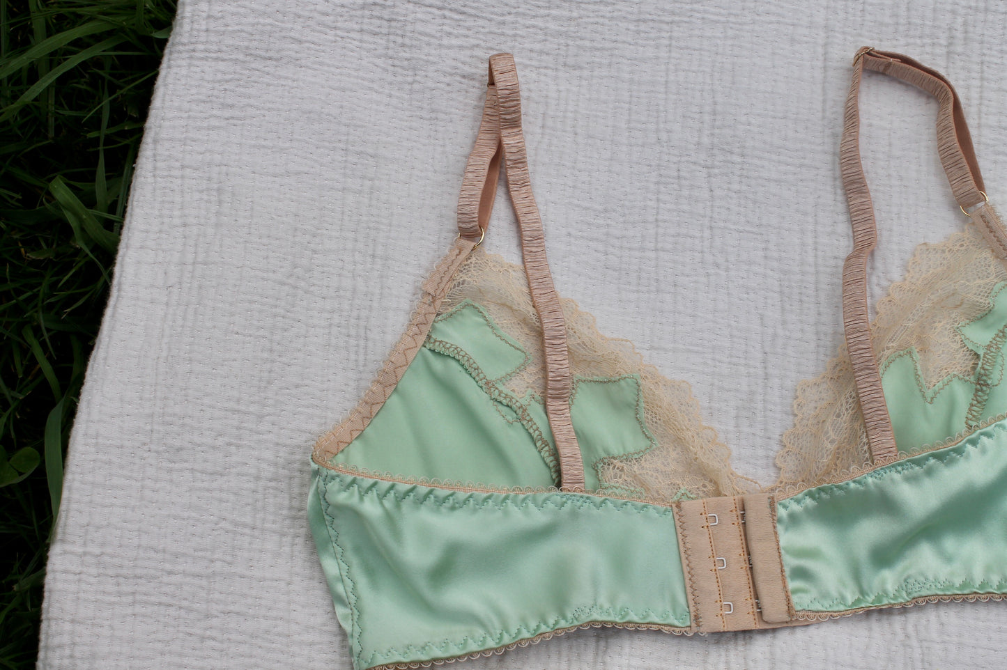Silk Sage Bralette with Cream Lace
