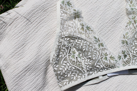 Winter Woods/ Sage colored Merino wool bralette with Ivory lace/ Handmade lingerie