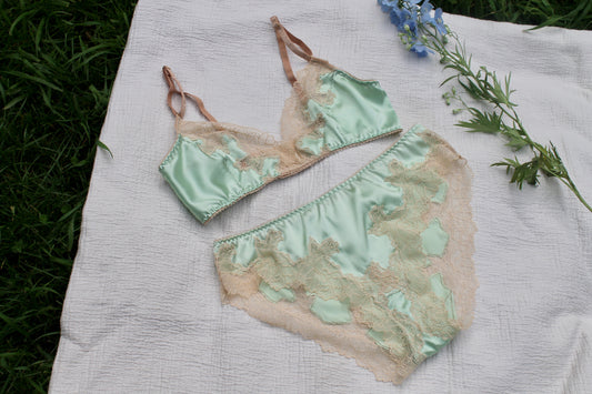 Silk Sage Bralette with Cream Lace